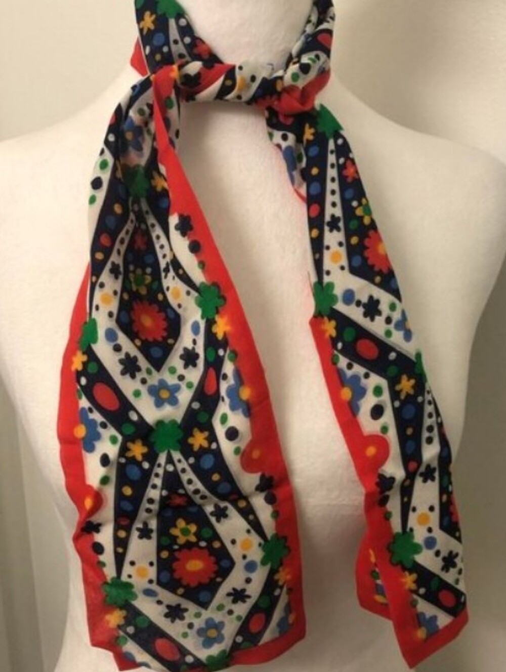 Vintage 1960s 1970s Cottagecore Folk Art Scarf